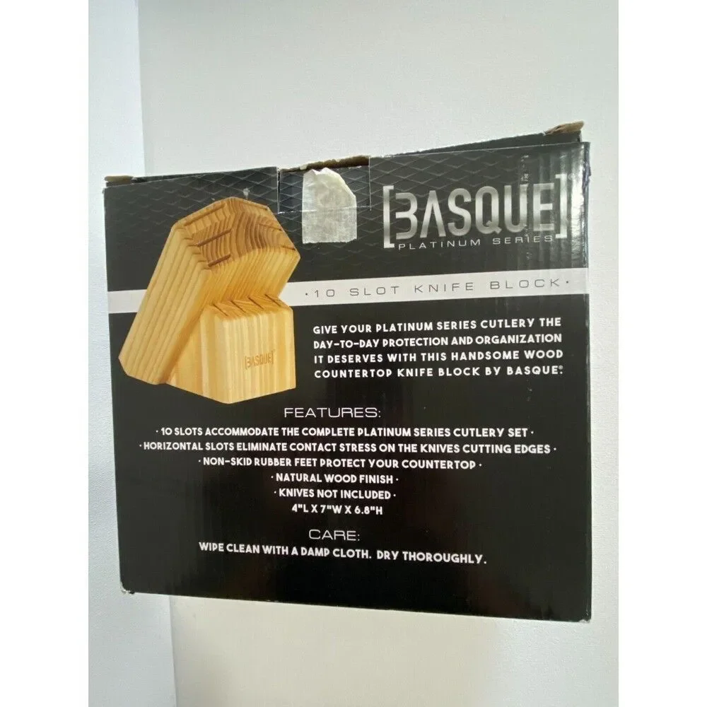 BASQUE‎ Platinum Series Solid Natural Wood 10 Horizontal Slot Knife Block Only